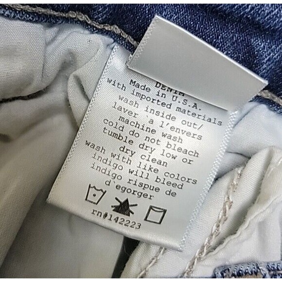 McGuire Jeans Womens 26 25x29  Flare Stretch Dark Blue Low Rise Raw Hem Fray USA - Picture 12 of 14